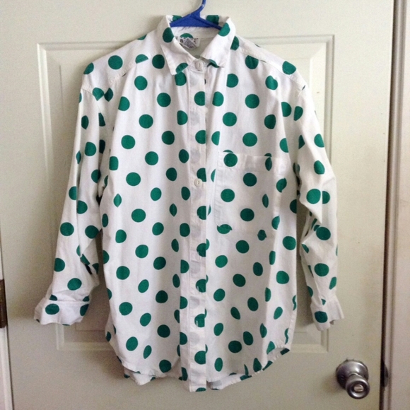Green Polka Dot Button Down Shirt - Picture 1 of 3